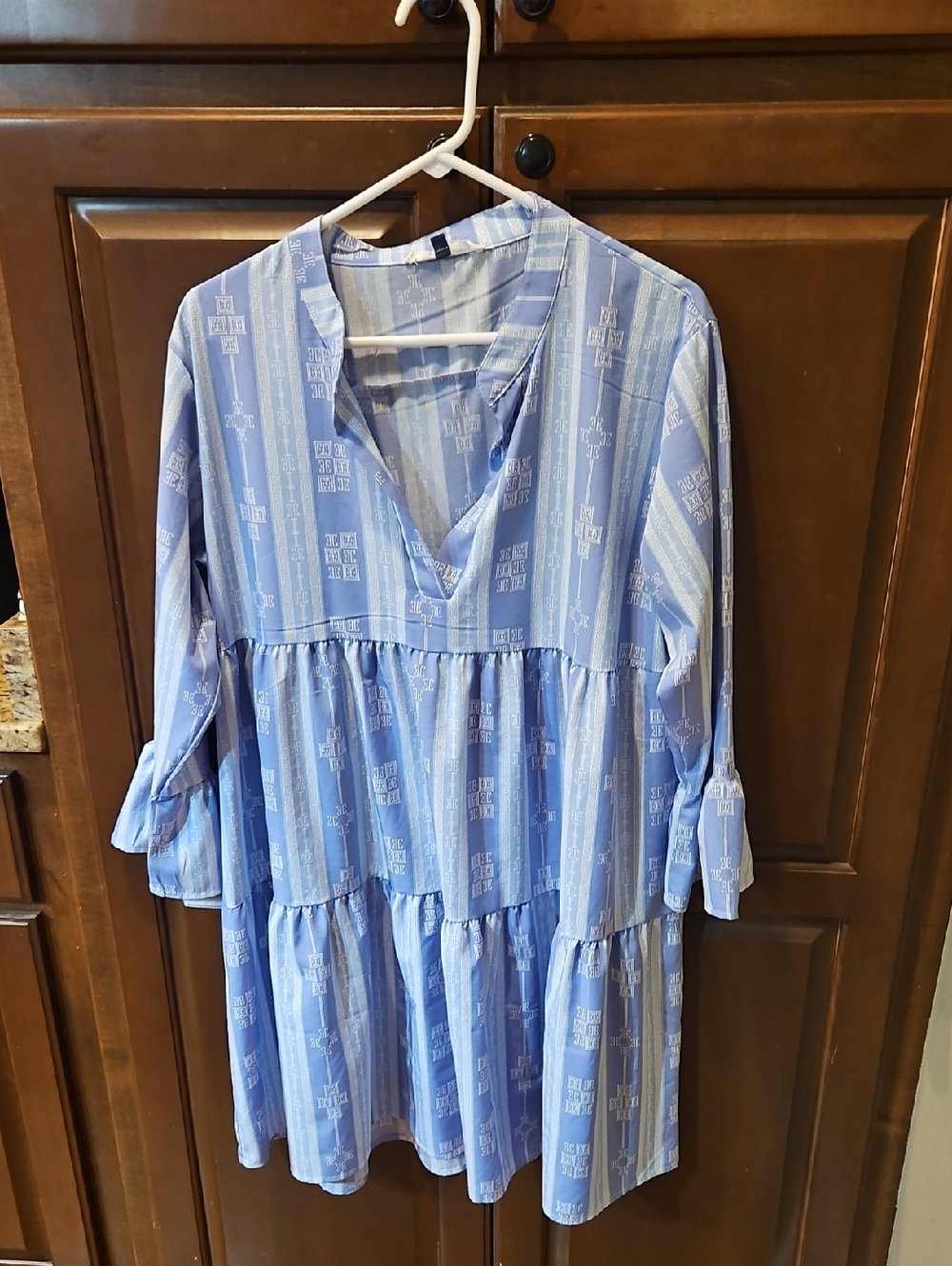 Blue Tiered V-Neck Midi Dress